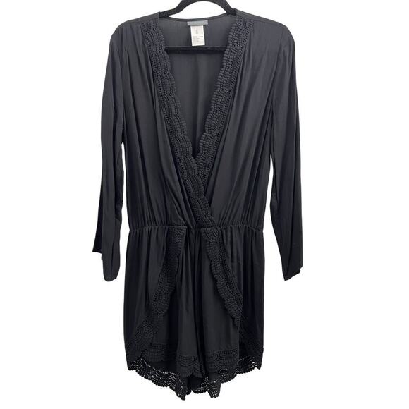 La Blanca La Costa Lace Swim Coverup V Neck Romper, Black M - Picture 3 of 7